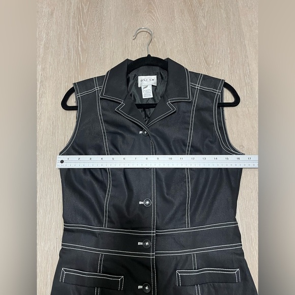 Oscar by Oscar de la Renta Black Contrast Stitching Sleeveless Buttoned Dress - Picture 4 of 7